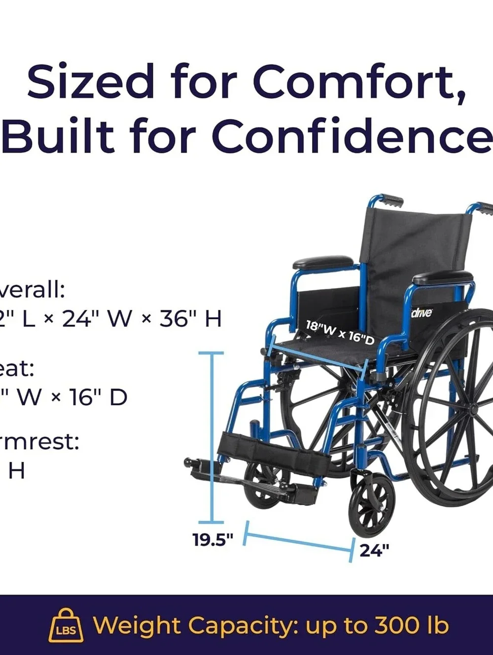 Drive Medical Blue Streak Lightweight Wheelchair - 18 inch